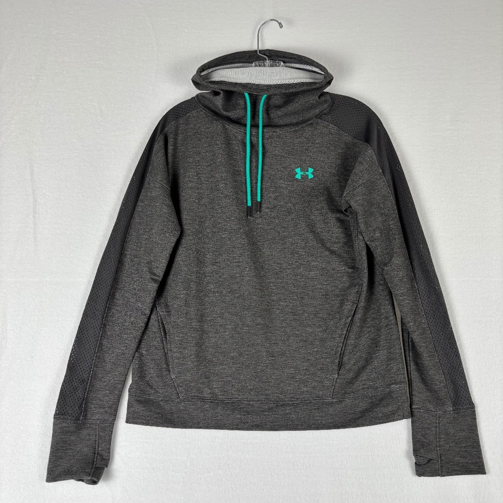 Women’s, Under Armour, Charcoal Gray, Funnel Neck Sweatshirt S with Mesh Sleeves